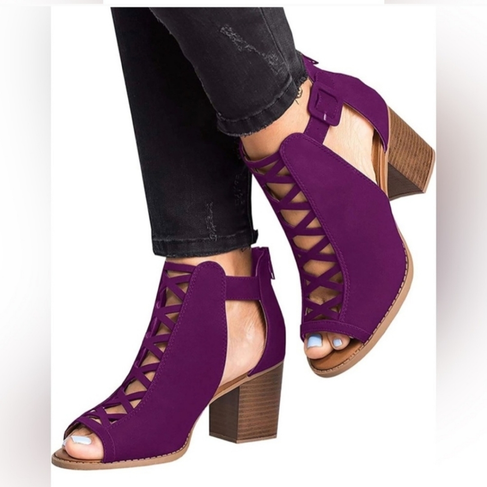 Women's platform open toe shoes. Violet - Picture 5 of 8
